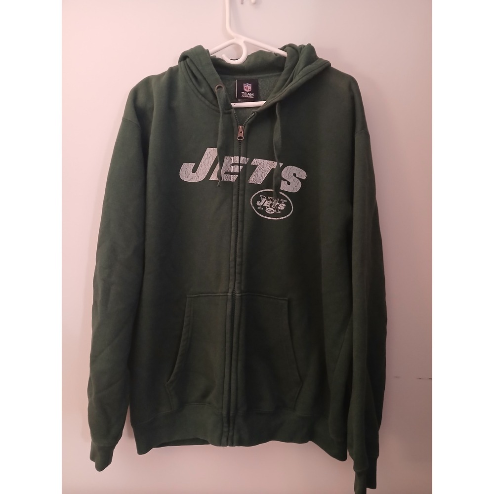 NFL Team Apparel Large New York Jets Full Zip Hoodie Mens Green Distressed Logo